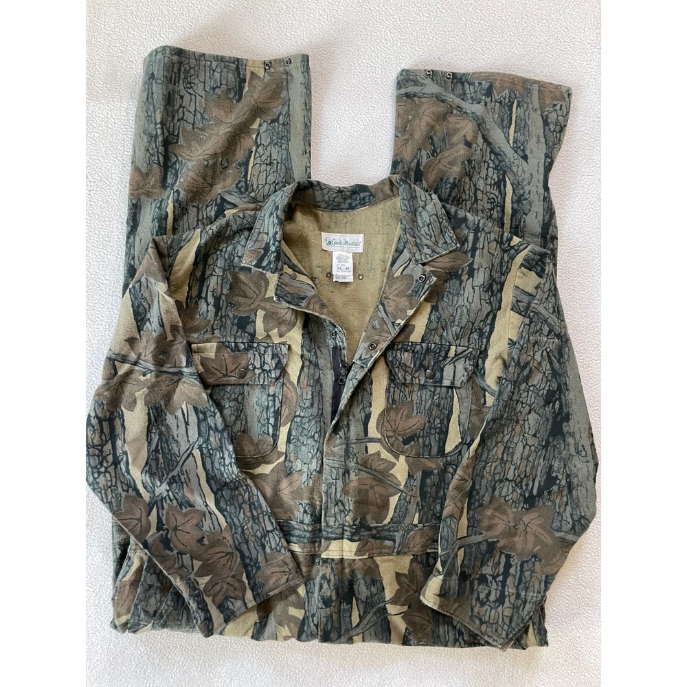 Vintage 90s Made In USA Gander Mountain Mens Extra Large Coveralls Camo Trebark